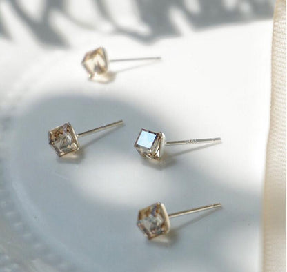 Simple Style Geometric Sterling Silver Gem Ear Studs 1 Pair