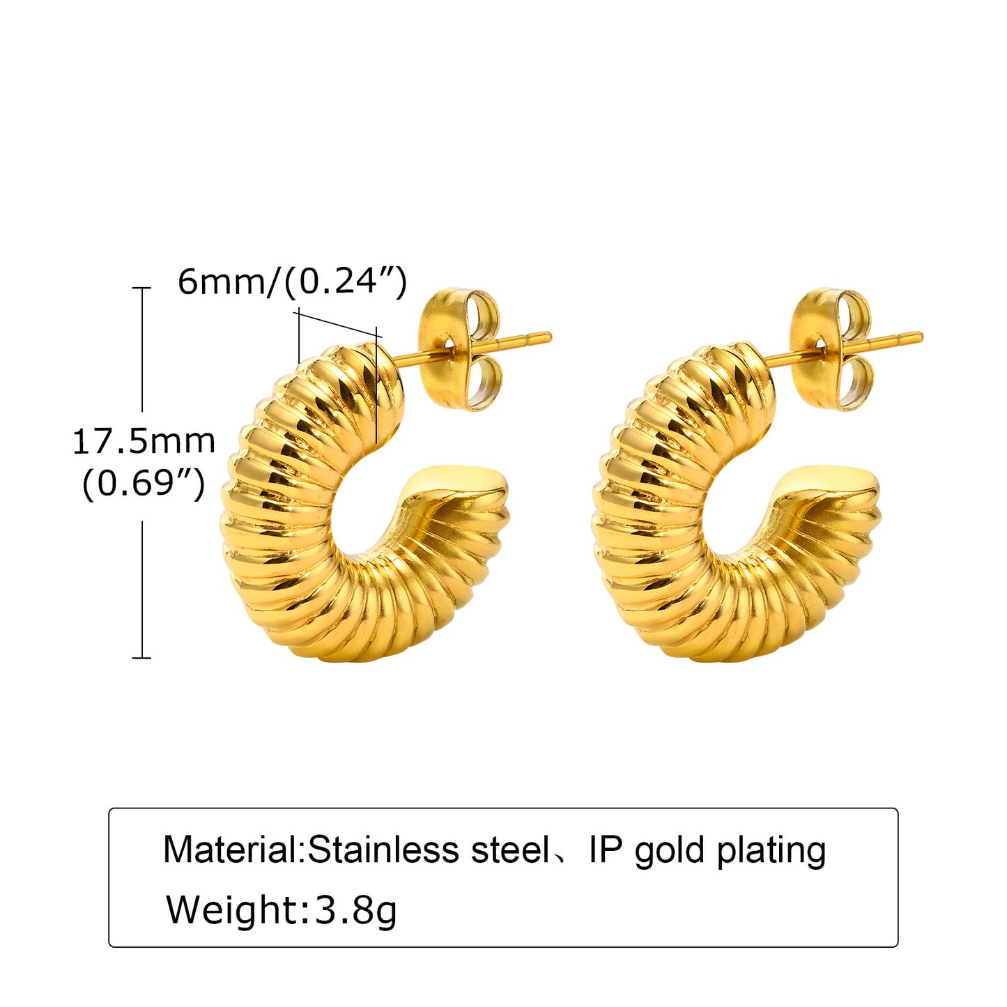 1 Pair Simple Style C Shape Plating Stainless Steel Ear Studs