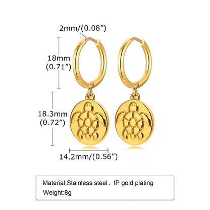 Simple Style Tortoise Round Dragonfly Stainless Steel Plating Drop Earrings 1 Pair