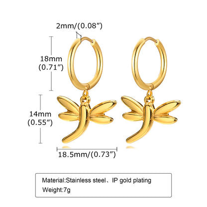 Simple Style Tortoise Round Dragonfly Stainless Steel Plating Drop Earrings 1 Pair