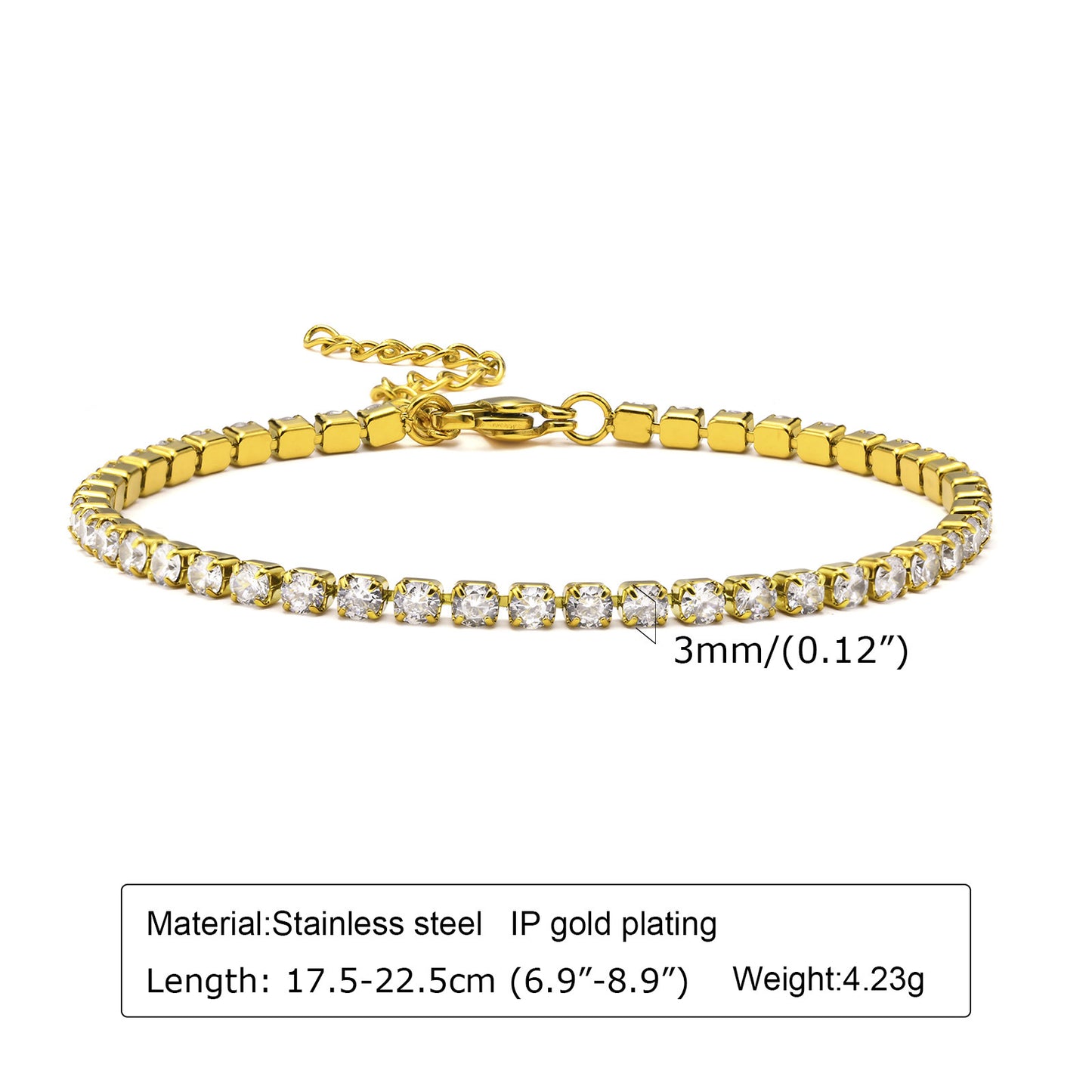 Fashion Round Stainless Steel Plating Inlay Zircon Bracelets Anklet 1 Piece