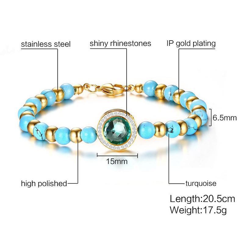 Fashion Round Stainless Steel Beaded Polishing Inlay Rhinestones Girl's Bracelets