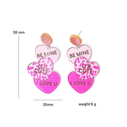 1 Pair Sweet Heart Shape Arylic Printing Women's Drop Earrings