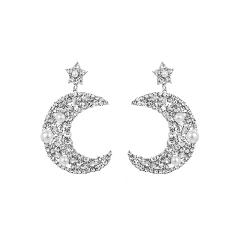 1 Pair Elegant Luxurious Queen Moon Inlay Alloy Rhinestones Pearl Drop Earrings