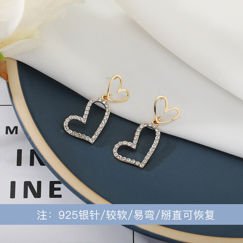 1 Pair Fashion Heart Shape Alloy Plating Artificial Rhinestones Women'S Drop Earrings Earrings