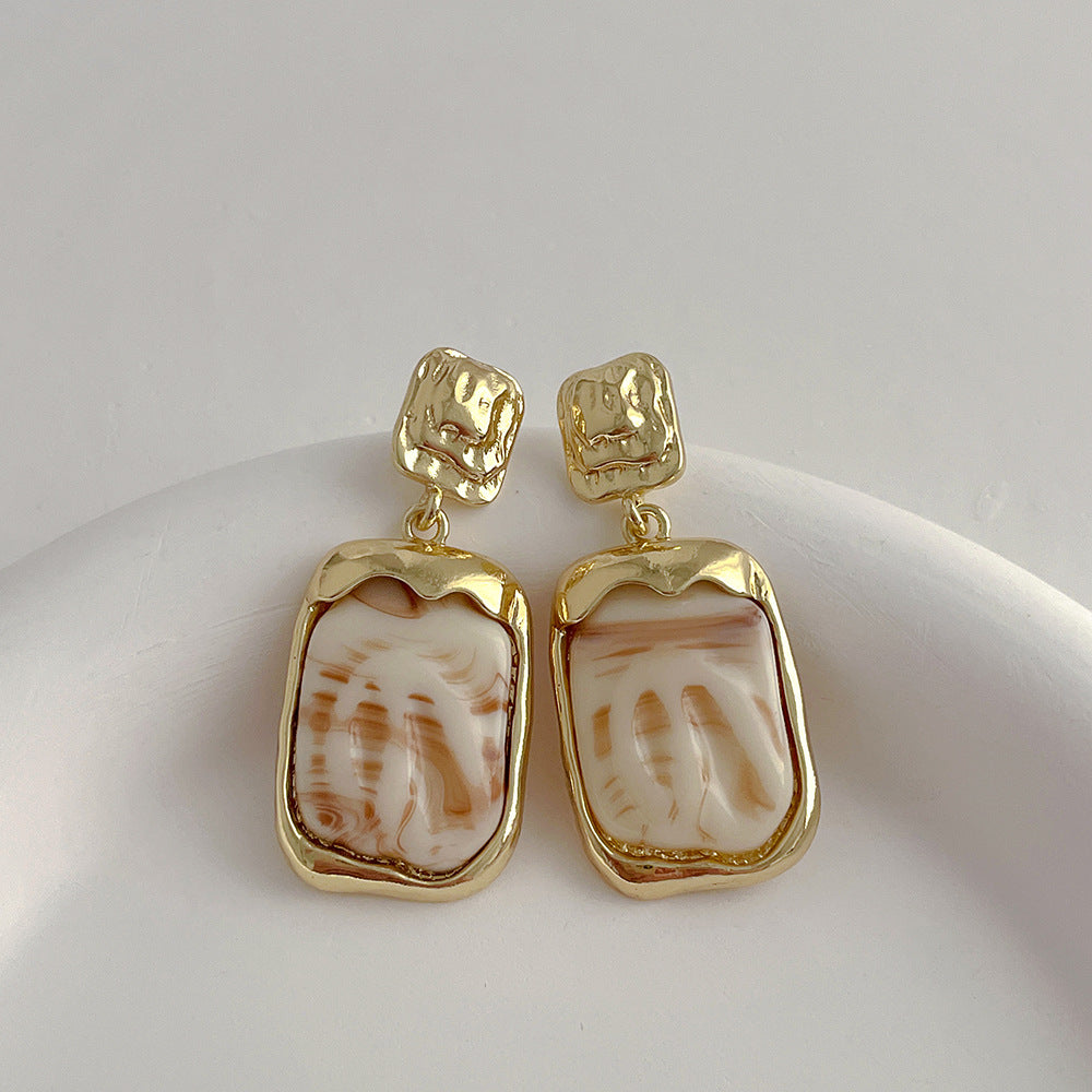 Simple Style Square Resin Copper Irregular Plating Earrings 1 Pair