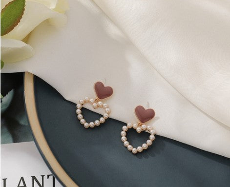 1 Pair Fashion Heart Shape Alloy Plating Artificial Rhinestones Women'S Drop Earrings Earrings