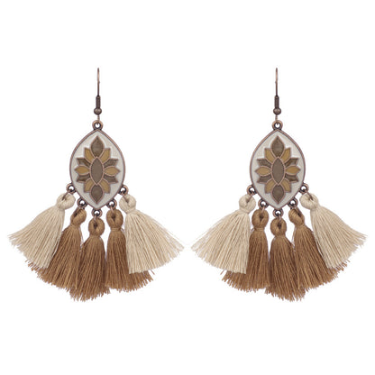 1 Pair Ethnic Style Geometric Pu Leather Metal Tassel Women's Earrings