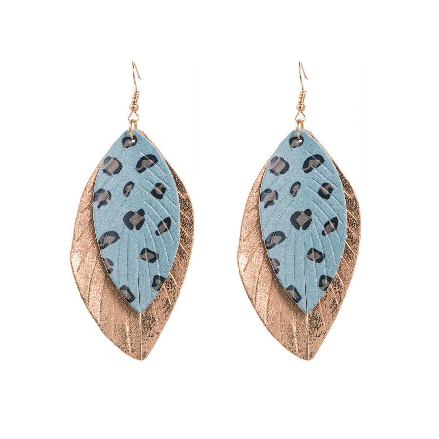 1 Pair Casual Simple Style Leaves Leopard Plating Pu Leather Alloy Gold Plated Drop Earrings