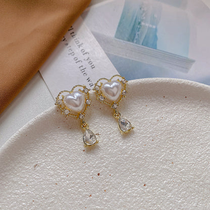 1 Pair Fashion Heart Shape Flower Alloy Inlay Artificial Pearls Zircon Women's Ear Studs