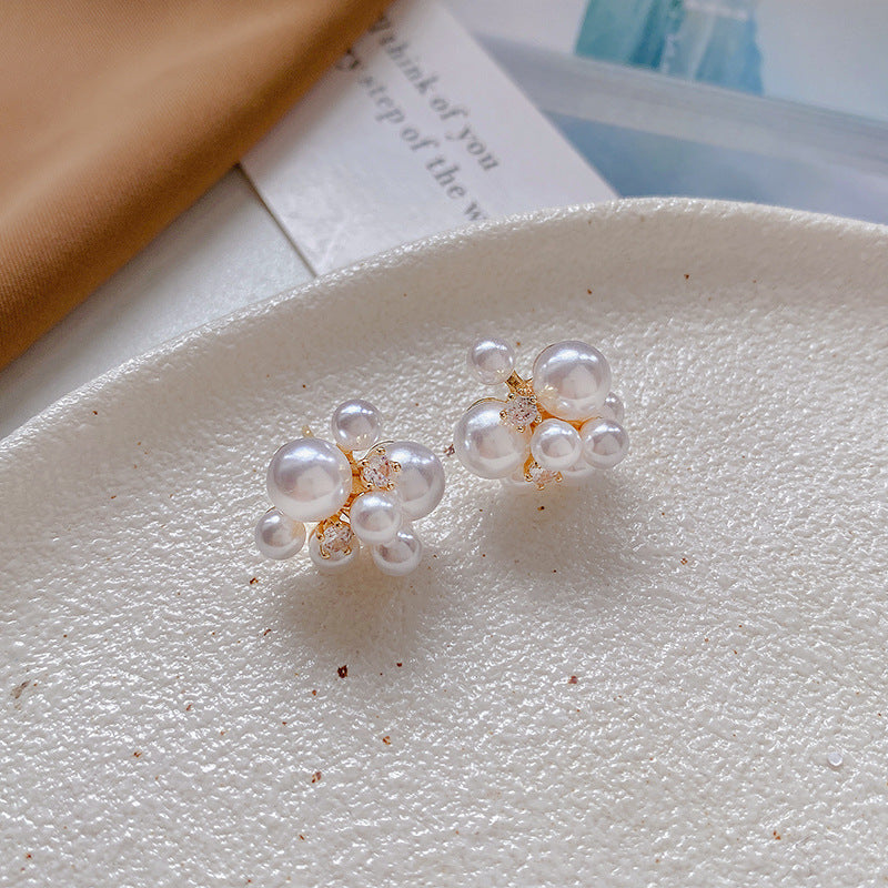 1 Pair Fashion Heart Shape Flower Alloy Inlay Artificial Pearls Zircon Women's Ear Studs