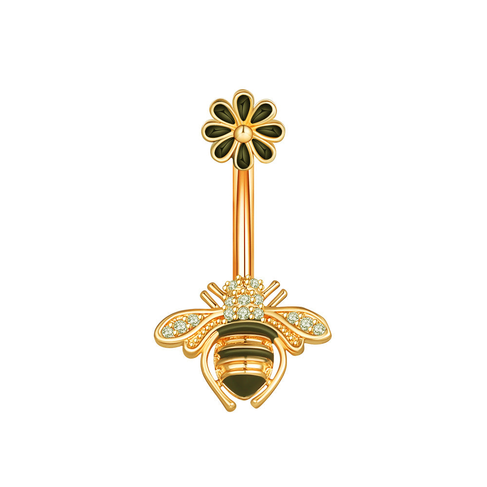 Fashion Flower Bee Stainless Steel Plating Artificial Gemstones Belly Ring