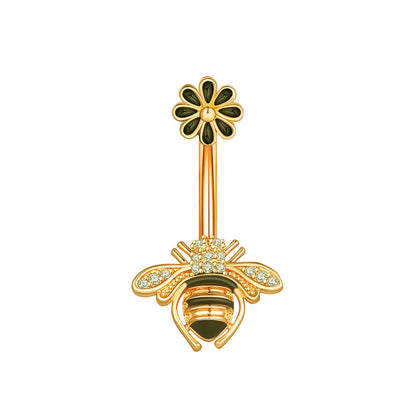 Fashion Flower Bee Stainless Steel Plating Artificial Gemstones Belly Ring