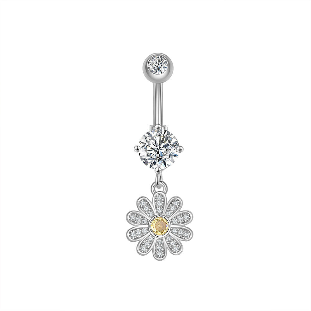 Fashion Flower Bee Stainless Steel Plating Artificial Gemstones Belly Ring