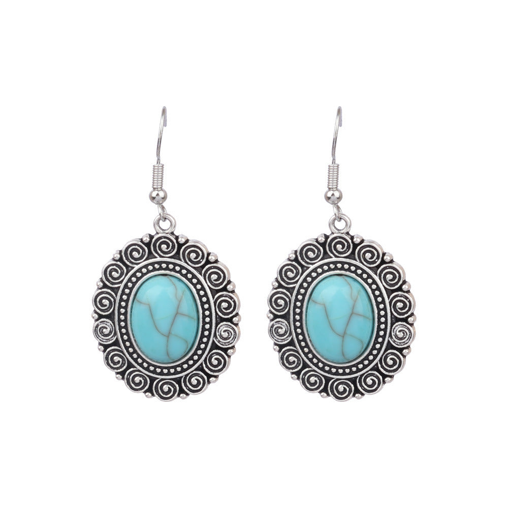 1 Pair Ethnic Style Geometric Alloy Plating Turquoise Women's Drop Earrings