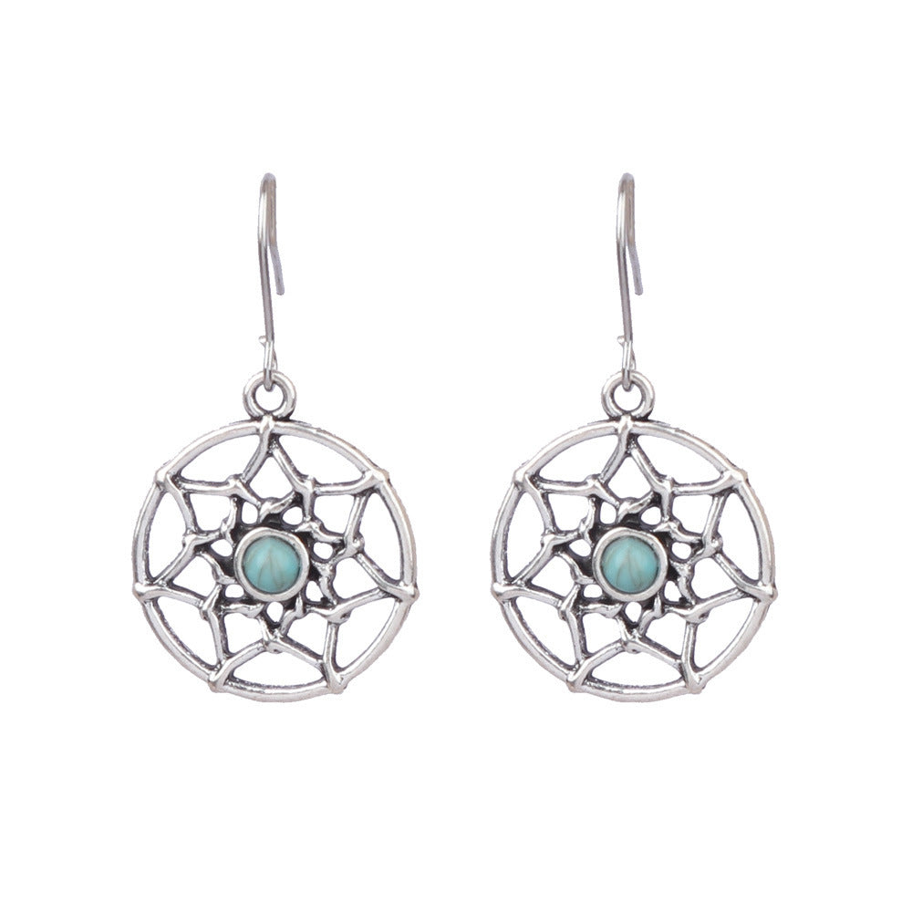 1 Pair Ethnic Style Geometric Alloy Plating Turquoise Women's Drop Earrings