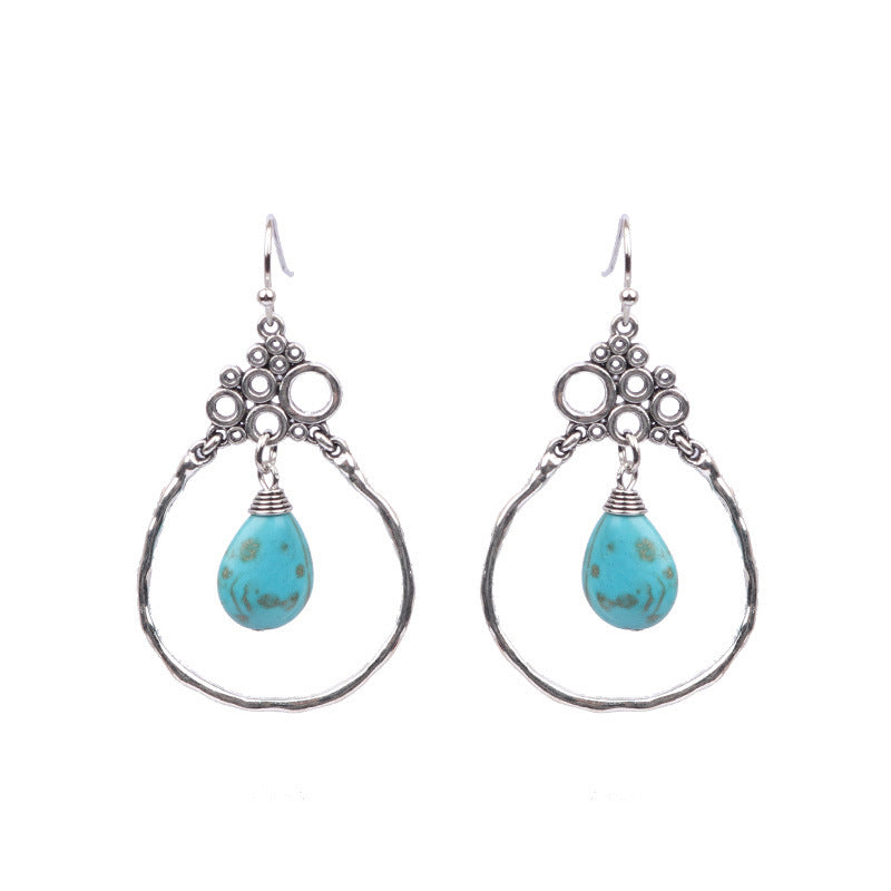 1 Pair Ethnic Style Geometric Alloy Plating Turquoise Women's Drop Earrings