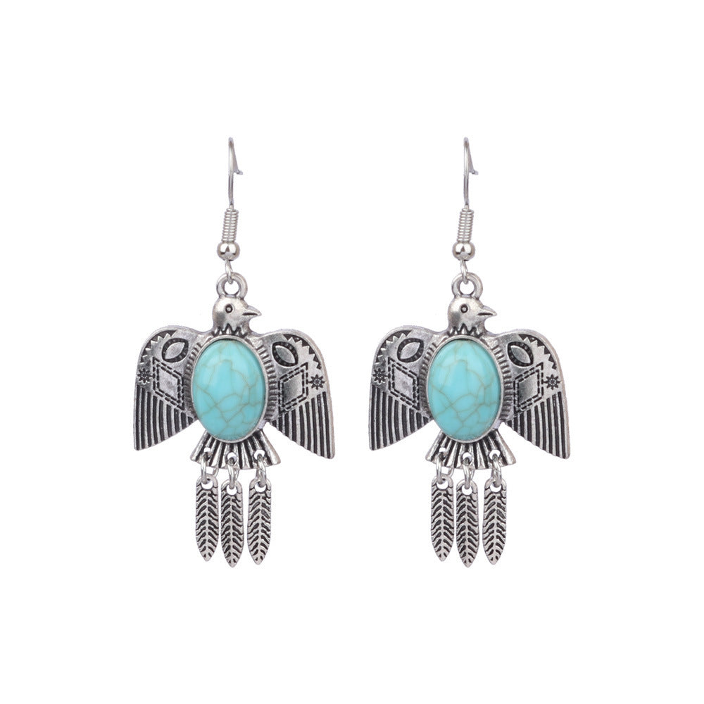 1 Pair Ethnic Style Geometric Alloy Plating Turquoise Women's Drop Earrings