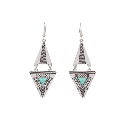 1 Pair Ethnic Style Geometric Alloy Plating Turquoise Women's Drop Earrings