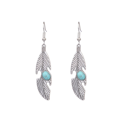 1 Pair Ethnic Style Geometric Alloy Plating Turquoise Women's Drop Earrings