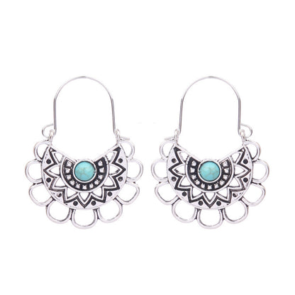 1 Pair Ethnic Style Geometric Alloy Plating Turquoise Women's Drop Earrings