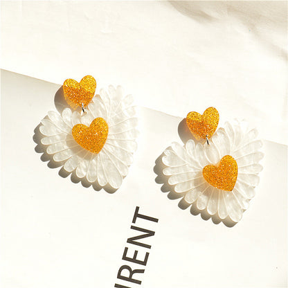 1 Pair Pastoral Heart Shape Arylic Patchwork Women'S Drop Earrings