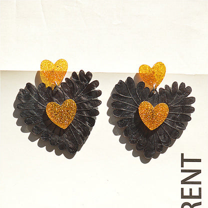 1 Pair Pastoral Heart Shape Arylic Patchwork Women'S Drop Earrings