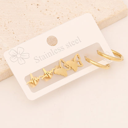 Fashion Star Heart Shape Butterfly Stainless Steel Plating Earrings 3 Pairs