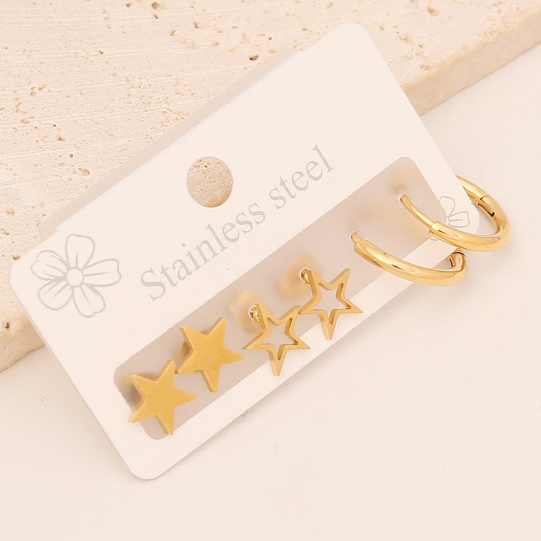 Fashion Star Heart Shape Butterfly Stainless Steel Plating Earrings 3 Pairs