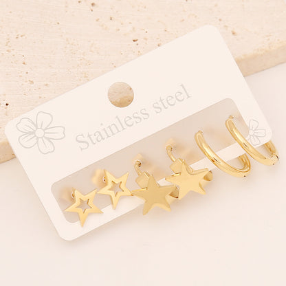 Fashion Star Heart Shape Butterfly Stainless Steel Plating Earrings 3 Pairs