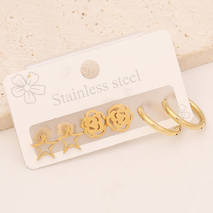 Fashion Star Heart Shape Butterfly Stainless Steel Plating Earrings 3 Pairs