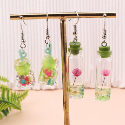 Cartoon Style Bear Mixed Materials Epoxy Women's Drop Earrings