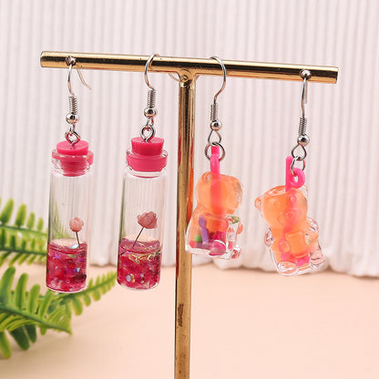 Cartoon Style Bear Mixed Materials Epoxy Women's Drop Earrings