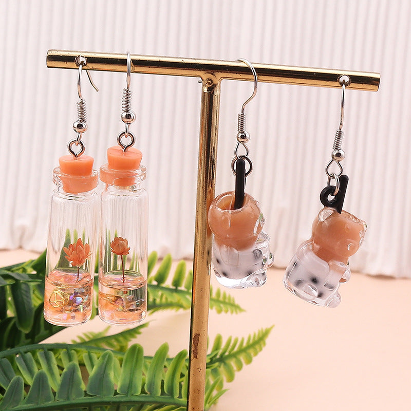 Cartoon Style Bear Mixed Materials Epoxy Women's Drop Earrings