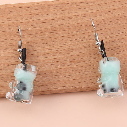 Cartoon Style Bear Mixed Materials Epoxy Women's Drop Earrings