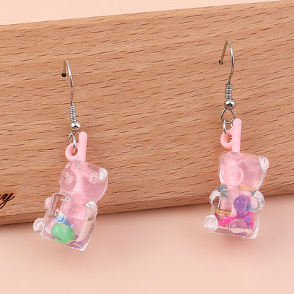 Cartoon Style Bear Mixed Materials Epoxy Women's Drop Earrings