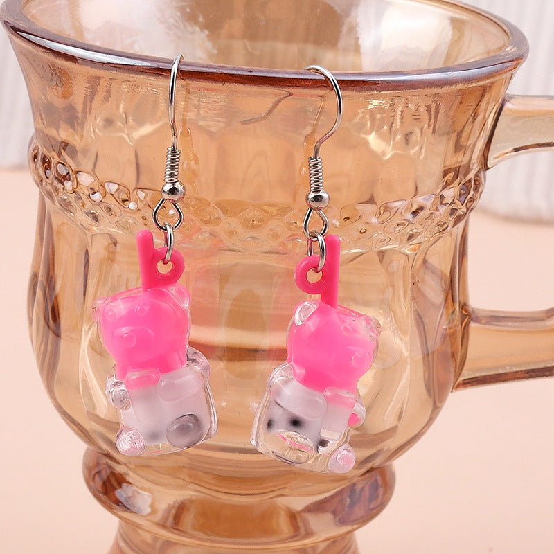 Cartoon Style Bear Mixed Materials Epoxy Women's Drop Earrings