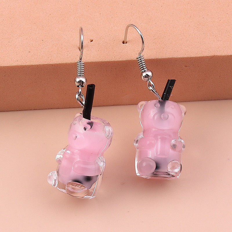 Cartoon Style Bear Mixed Materials Epoxy Women's Drop Earrings