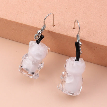 Cartoon Style Bear Mixed Materials Epoxy Women's Drop Earrings