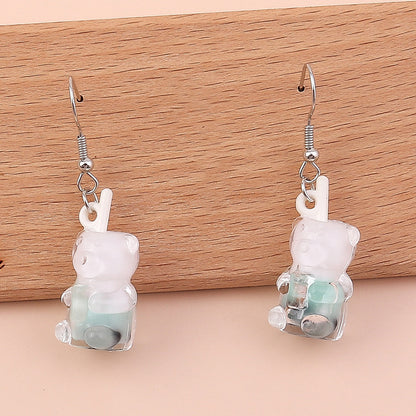 Cartoon Style Bear Mixed Materials Epoxy Women's Drop Earrings