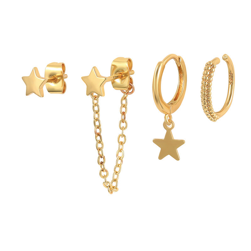 Fashion Geometric Star Moon Copper Plating Artificial Rhinestones Earrings 1 Set