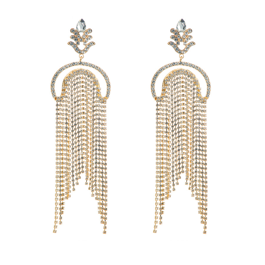 1 Pair Fashion Tassel Alloy Plating Inlay Rhinestones Gold Plated Women's Drop Earrings