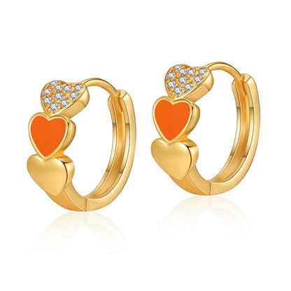 1 Pair Retro Sweet Triangle Devil's Eye Heart Shape Enamel Plating Inlay Copper Zircon 18k Gold Plated Ear Studs