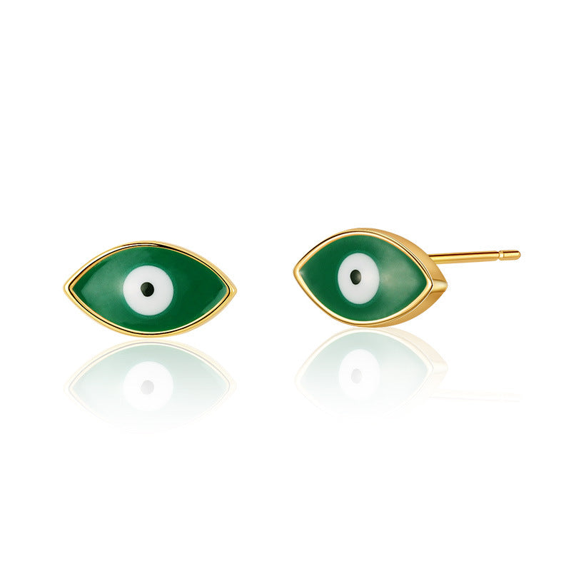 1 Pair Retro Sweet Triangle Devil's Eye Heart Shape Enamel Plating Inlay Copper Zircon 18k Gold Plated Ear Studs