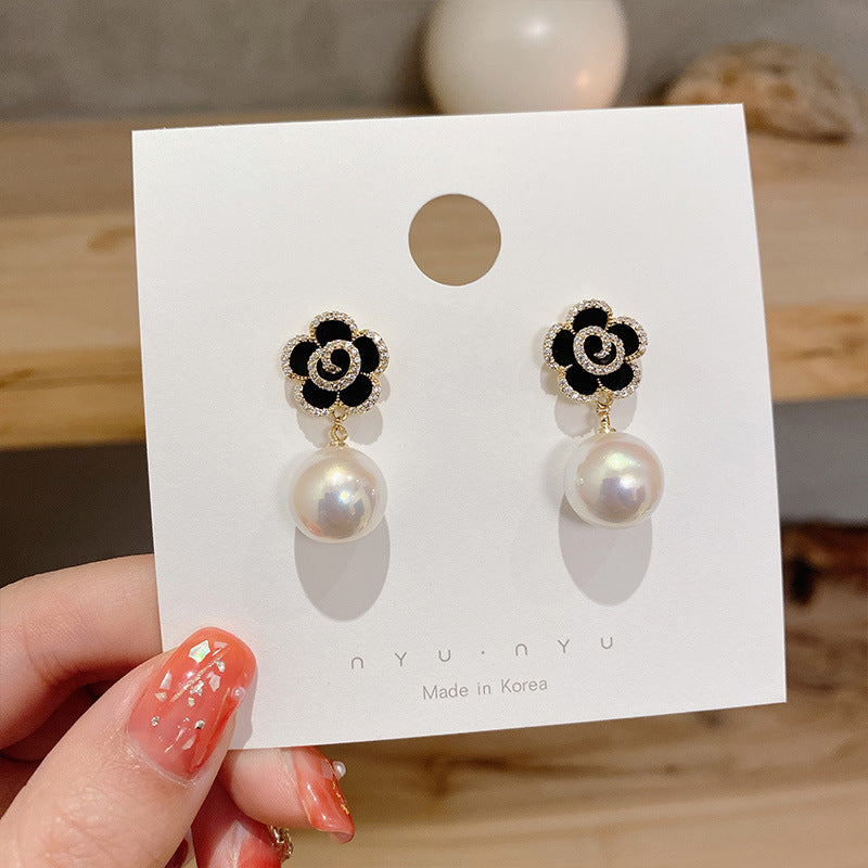 1 Pair Fashion Square Heart Shape Flower Inlay Metal Rhinestones Pearl Earrings