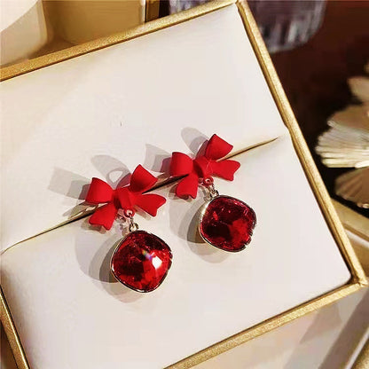 1 Pair Fashion Square Heart Shape Flower Inlay Metal Rhinestones Pearl Earrings