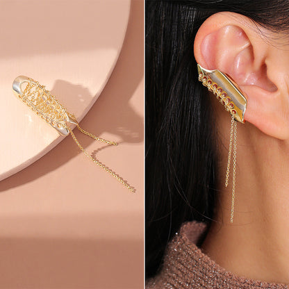 Wholesale Jewelry Fashion C Shape Tassel Heart Shape Alloy Artificial Pearls Rhinestones Gold Plated Inlay Ear Clips