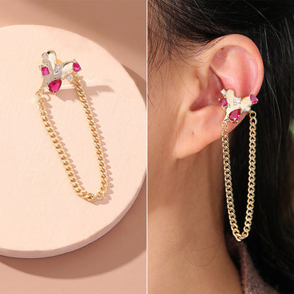 Wholesale Jewelry Fashion C Shape Tassel Heart Shape Alloy Artificial Pearls Rhinestones Gold Plated Inlay Ear Clips