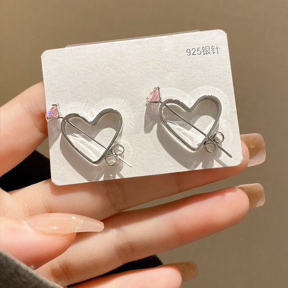 Sweet Heart Shape Bow Knot Copper Inlay Rhinestones Earrings 1 Pair