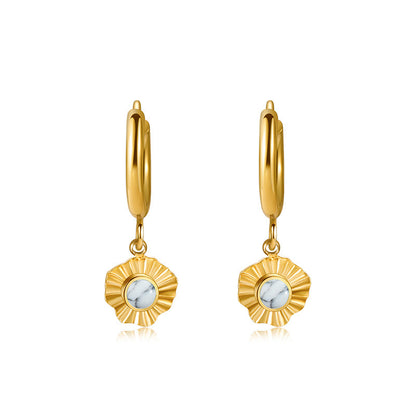 1 Pair Simple Style Flower Plating Inlay Titanium Steel Opal 14k Gold Plated Drop Earrings